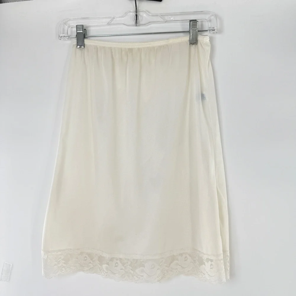 Mel-Lin Vintage 1980's Lace Slit Half Slip White Ivory 100% Nylon Size Small